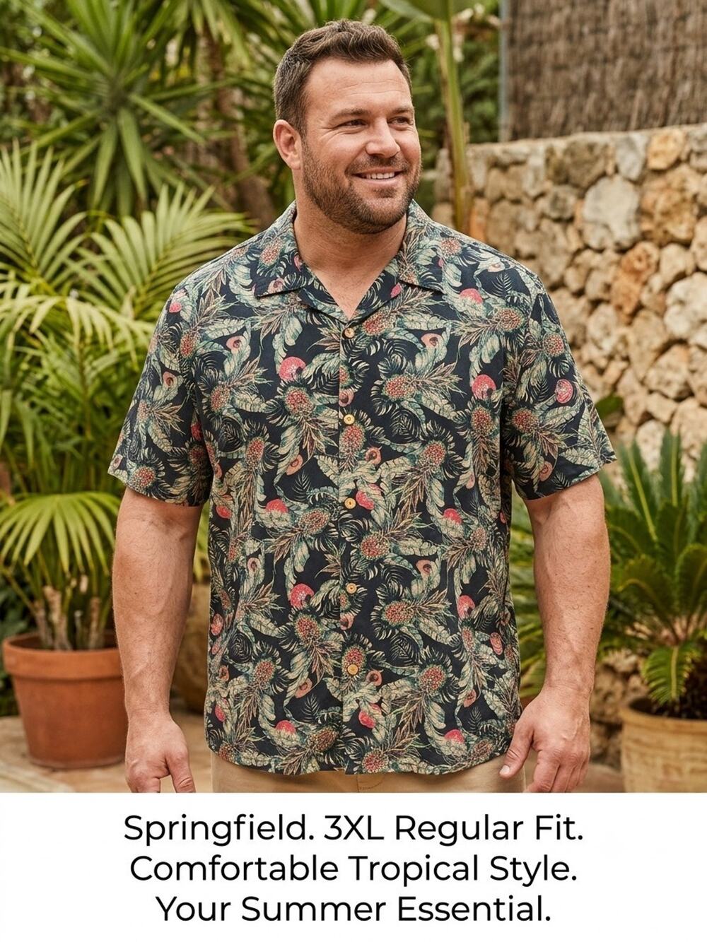 Springfield Mens 3XL Tropical Pineapple Hawaiian Shirt NWT Floral Button Up